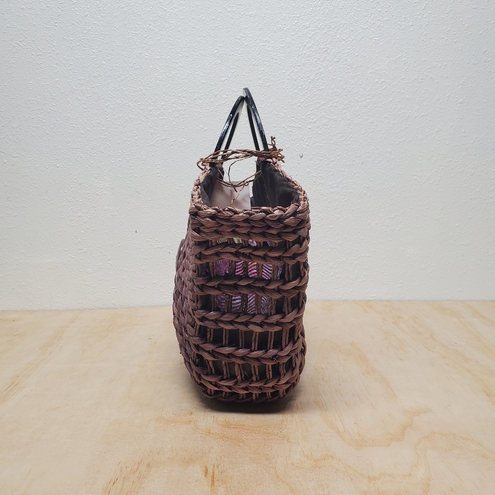 Brown Summer Beach Vacation  Raffia Woven Circle Handles Hand Purse - Picture 5 of 7